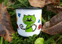 Smaltovaný hrneček plecháček KOČKY, 8cm Kočky plechový hrneček plecháček