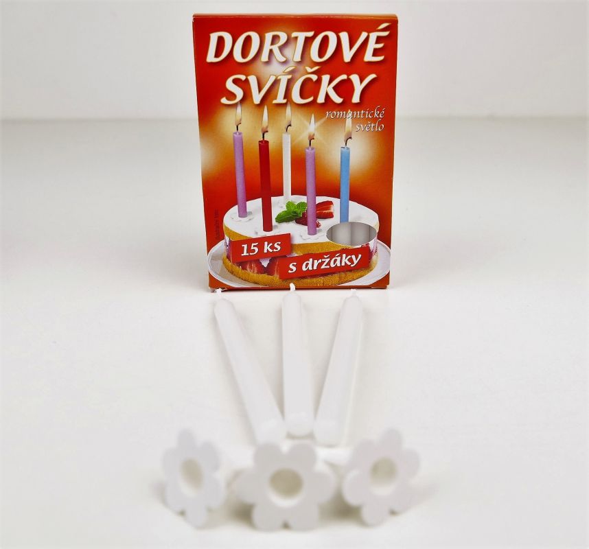 Dortové svíčky s držáky Bílé