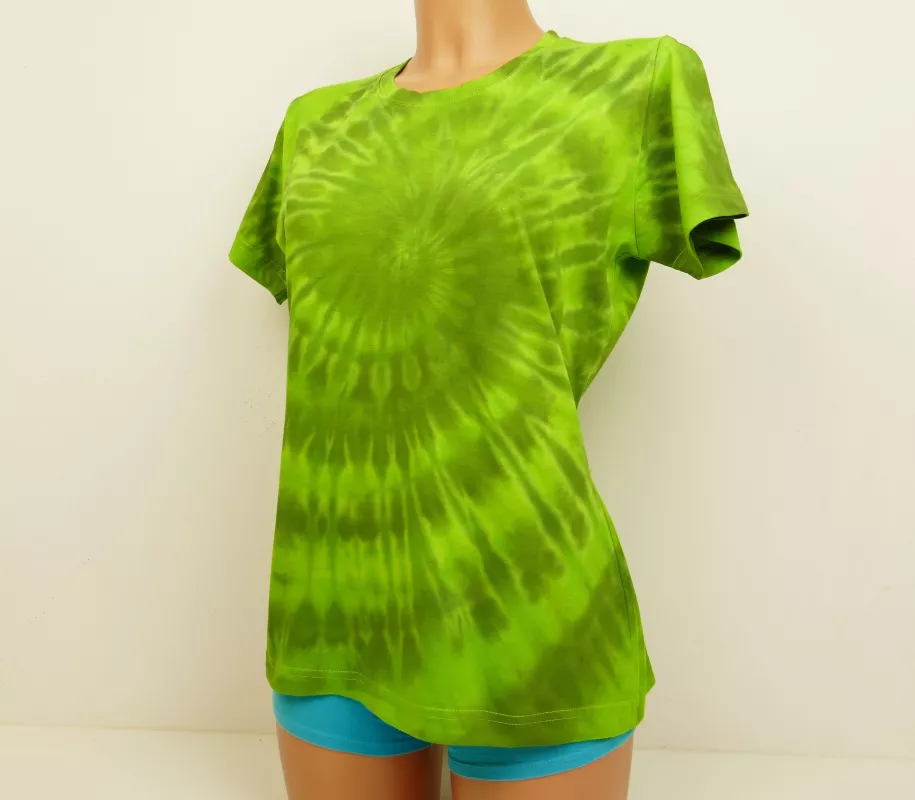 Dámské batikované tričko ZELENÁ SPIRÁLA, M Šťastní lidé-M Dámské zelené tričko batika