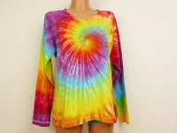 Dámské tričko dlouhý rukáv DUHOVÁ SPIRÁLA, XL Šťastní lidé-M Dámské duhové tričko batika