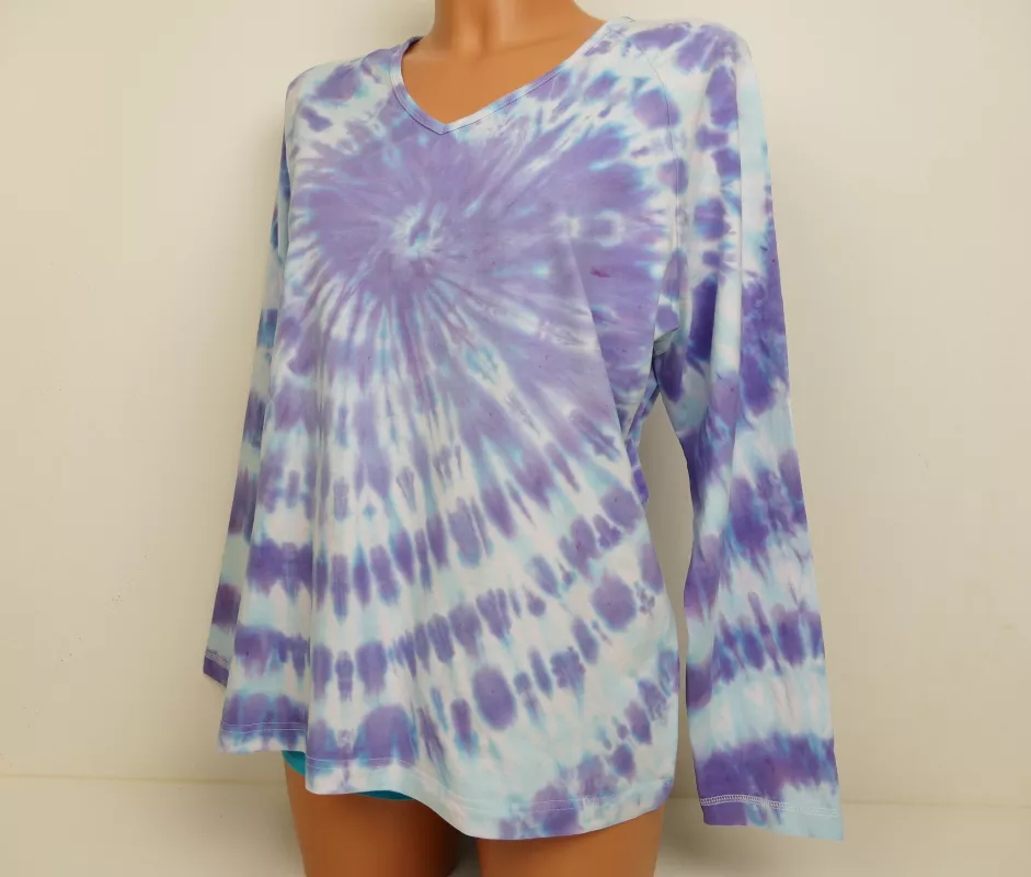 Dámské tričko dlouhý rukáv batika FIALKOVÁ SPIRÁLA, XL Šťastní lidé-M