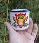 Smaltovaný hrneček MINI plecháček SOVIČKA, 5cm Mini plecháček sovička