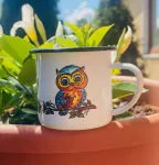 Smaltovaný hrneček plecháček SOVIČKA, 8cm